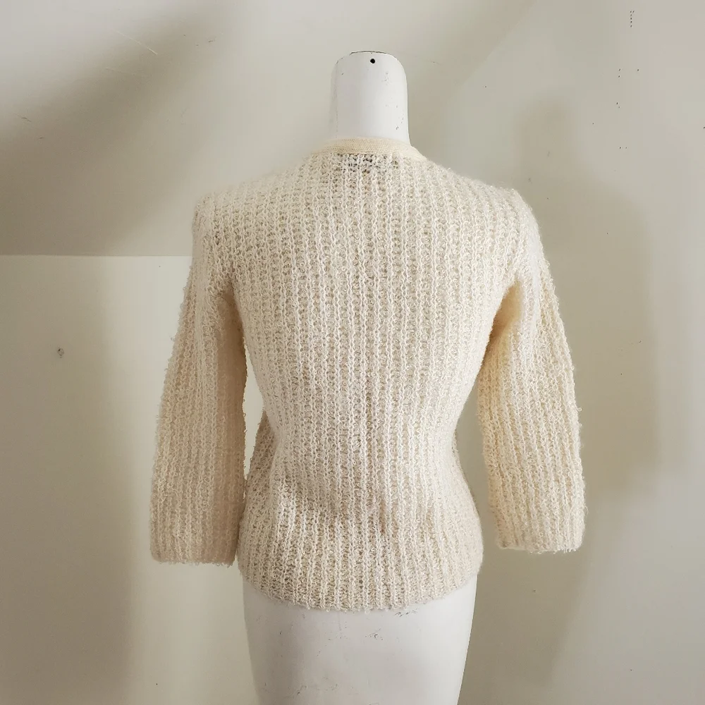 50s 60s Vintage Cream White Knit Cardigan Sweater - Picture 6 of 7
